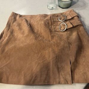 Blank NYC Tan Mini Skirt with Buckle Accents